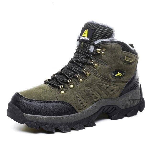 Stevvex winter plush warm men's hiking boots olive green faux fur collar non-slip sole on Tampa Home & Garden Store