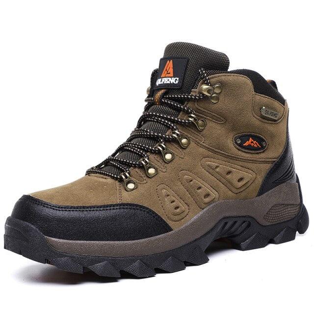 Stevvex men's Winter Plush Hiking Boots, brown suede with black toe, non-slip rugged sole on Tampa Home & Garden Store