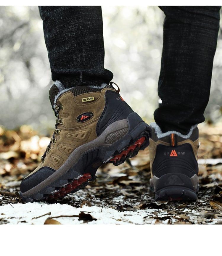 Stevvex winter hiking boots brown tan upper black ankle support rugged red-lug outsole on Tampa Home & Garden Store
