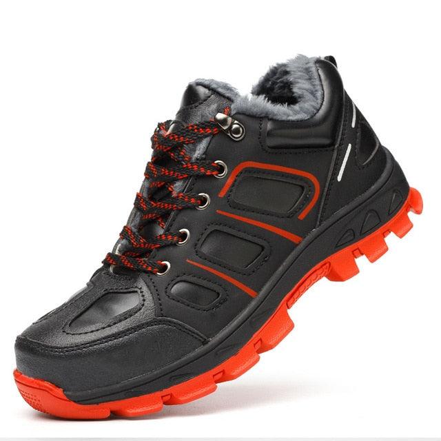 Stevvex winter safety boots waterproof black with orange outsole plush lining, lace-up snow boot on Tampa Home & Garden Store
