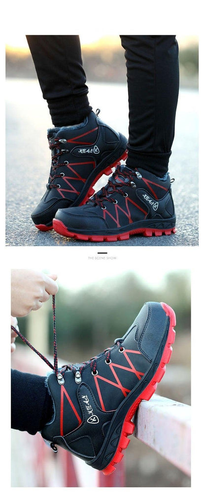 Stevvex winter safety waterproof ankle boots pair, black with red accents on Tampa Home & Garden Store