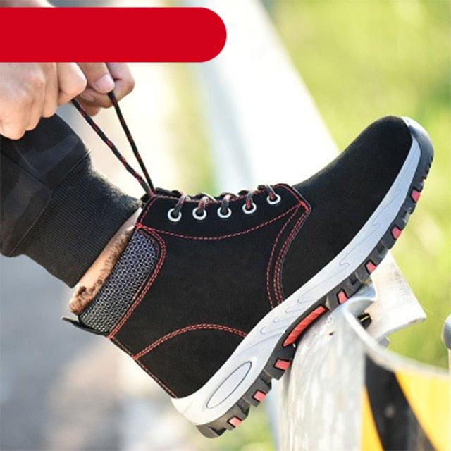 Stevvex black waterproof winter boots for men with plush cuff and slip resistant outsole on Tampa Home & Garden Store