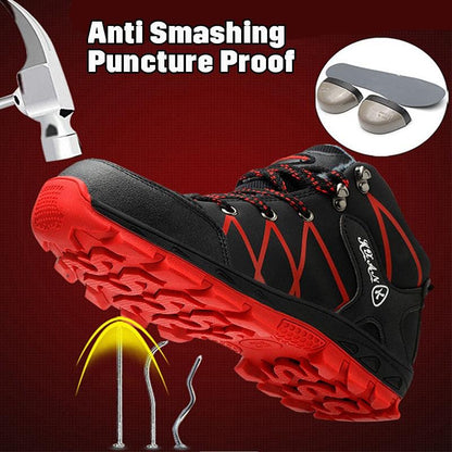 Stevvex winter safety boots, waterproof men's ankle boots with rugged red outsole on Tampa Home & Garden Store