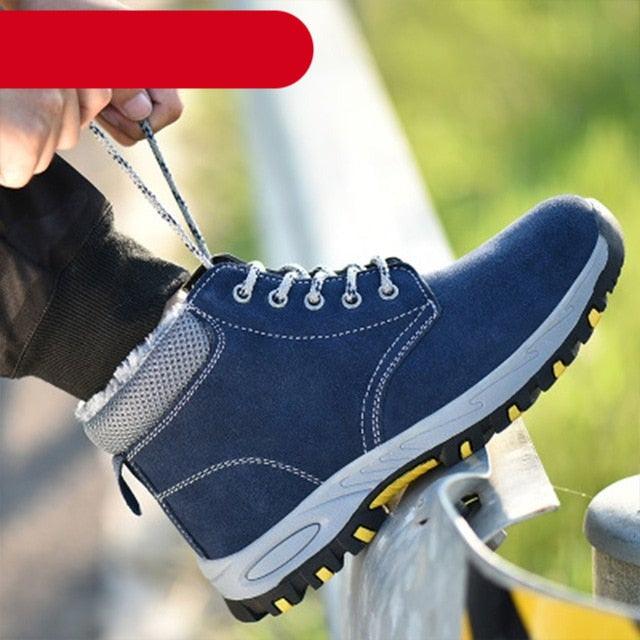 Winter safety boot Stevvex blue suede waterproof ankle boot with plush lining on Tampa Home & Garden Store