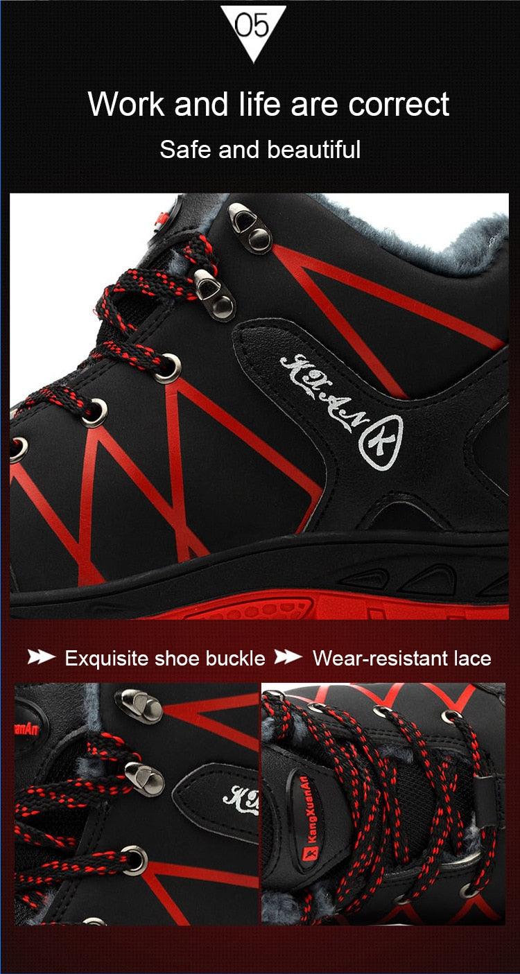 Winter Safety Boots Stevvex waterproof black with red patterns, plush lining, non-slip on Tampa Home & Garden Store