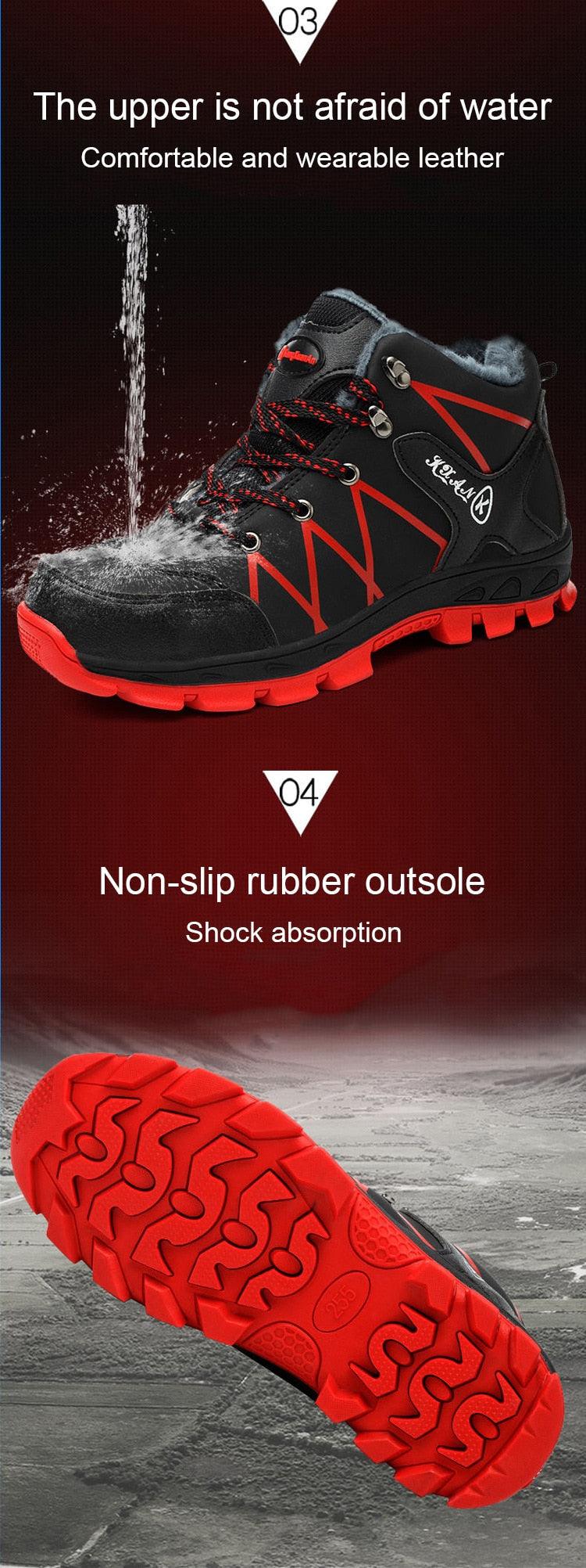 Stevvex waterproof winter boots for men with plush lining and non-slip red outsole on Tampa Home & Garden Store