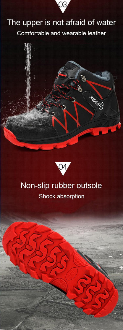 Stevvex waterproof winter boots for men with plush lining and non-slip red outsole on Tampa Home & Garden Store