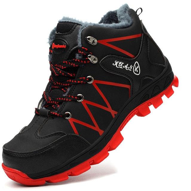 Stevvex winter safety boot waterproof men's black red ankle snow boot with plush lining outsole on Tampa Home & Garden Store