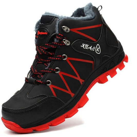 Stevvex winter safety boot waterproof men's black red ankle snow boot with plush lining outsole on Tampa Home & Garden Store