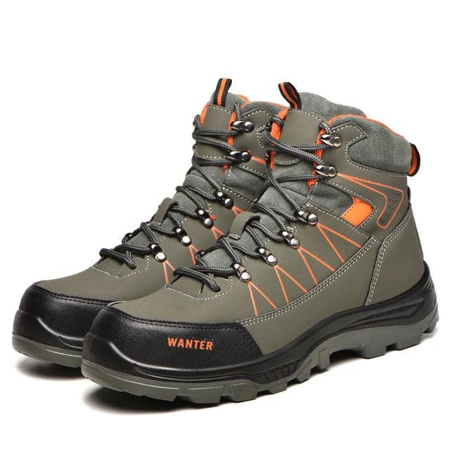 Stevvex Winter Safety Boots Waterproof grey olive with orange accents and rugged outsole on Tampa Home & Garden Store