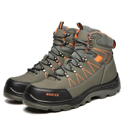 Stevvex Winter Safety Boots Waterproof grey olive with orange accents and rugged outsole on Tampa Home & Garden Store