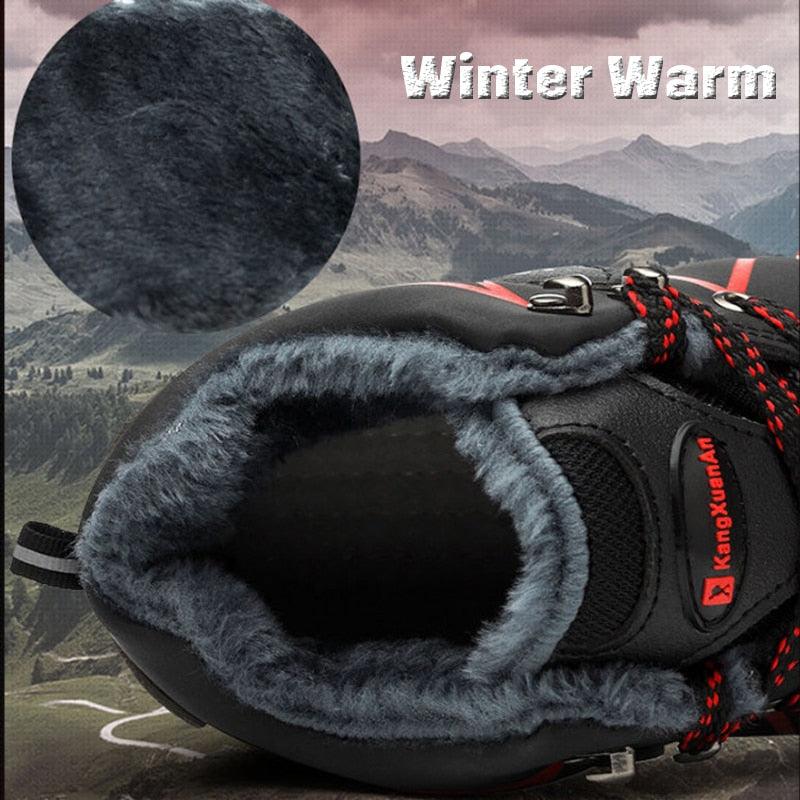 Stevvex winter safety boots waterproof with plush gray lining and red laces for cold outdoor use on Tampa Home & Garden Store
