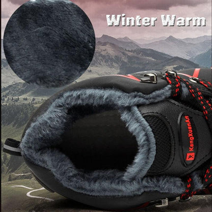 Stevvex winter safety boots waterproof with plush gray lining and red laces for cold outdoor use on Tampa Home & Garden Store