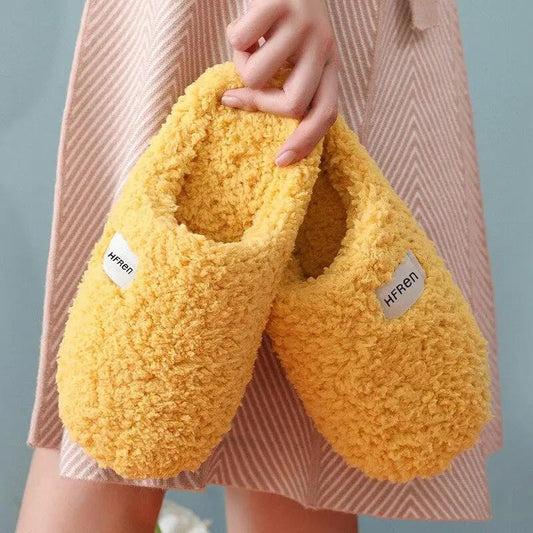 Winter short plush cotton home slippers pair in yellow with memory foam Stevvex on Tampa Home & Garden Store