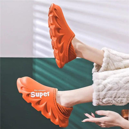 Stevvex orange winter slippers slip-on with thick non-slip sole and plush fleece lining on Tampa Home & Garden Store