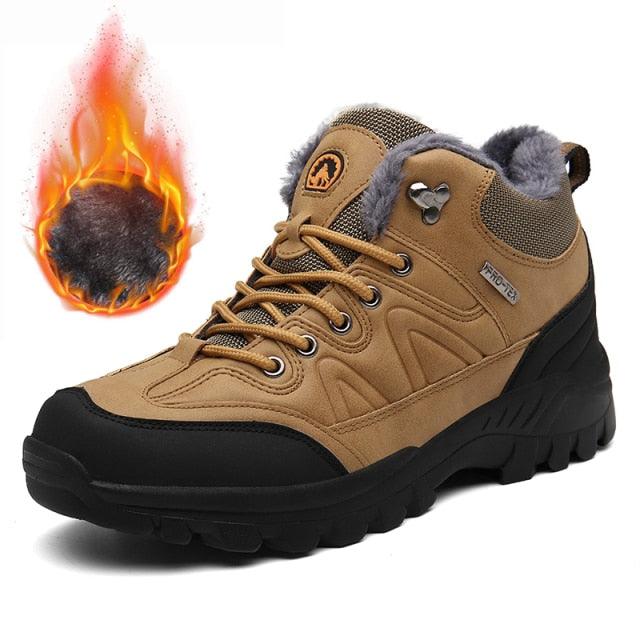 Stevvex winter snow boots tan waterproof leather hiking boot with fur lining and rugged sole on Tampa Home & Garden Store