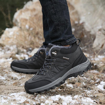 Stevvex winter boots waterproof leather hiking boots with fur lining, black on Tampa Home & Garden Store