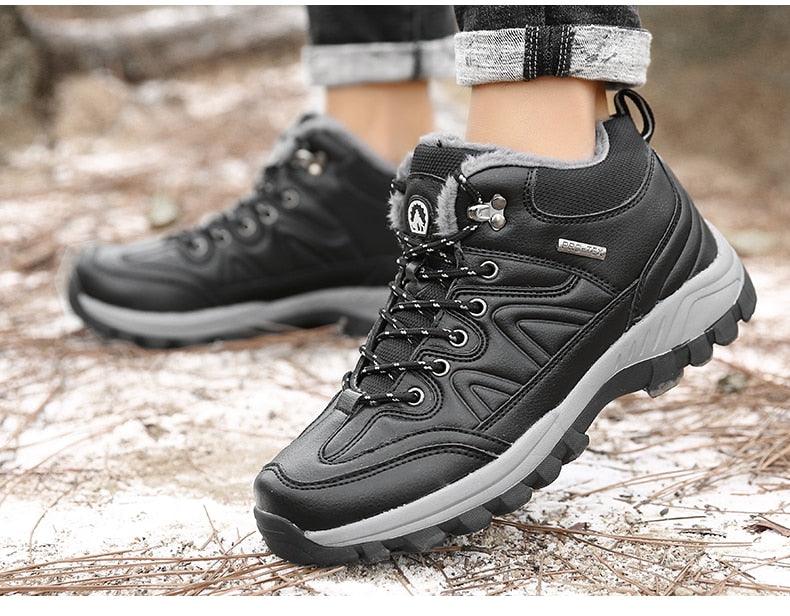 Winter boots Stevvex black waterproof leather with fur lining and outsole on Tampa Home & Garden Store