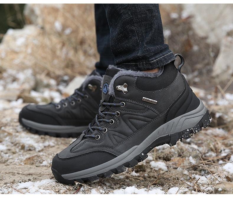 Stevvex winter snow boots, waterproof leather, fur lining, rugged hiking outsole for men on Tampa Home & Garden Store