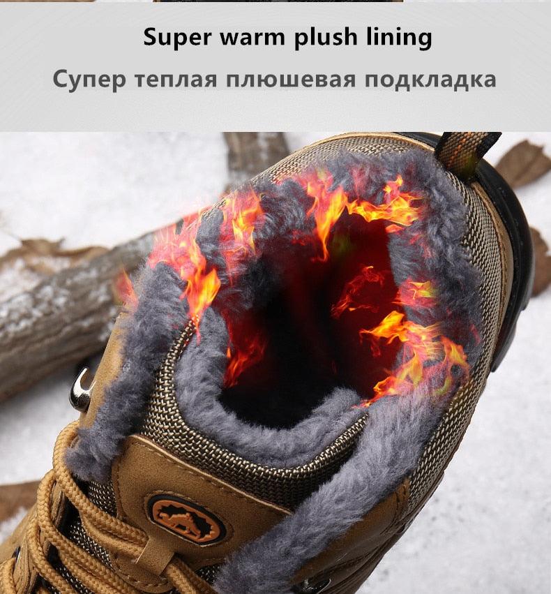 Stevvex winter snow boot brown waterproof leather with gray plush fur lining for outdoor hiking on Tampa Home & Garden Store