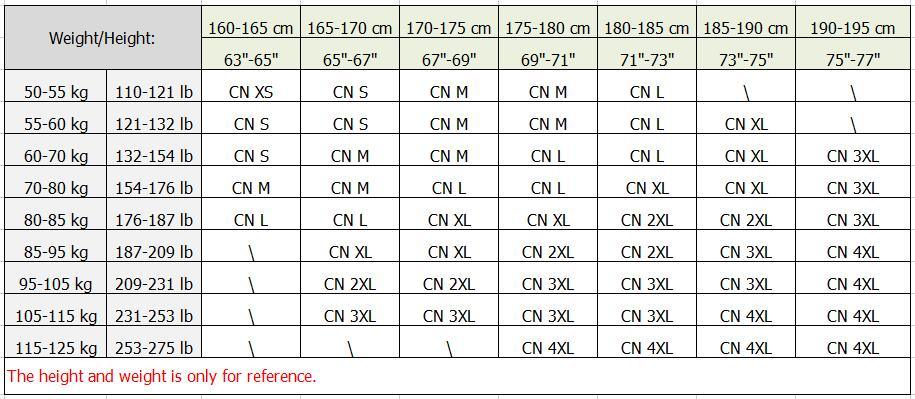 Winter Tactical Fleece Jacket size chart with weight–height grid for Stevvex Coats on Tampa Home & Garden Store