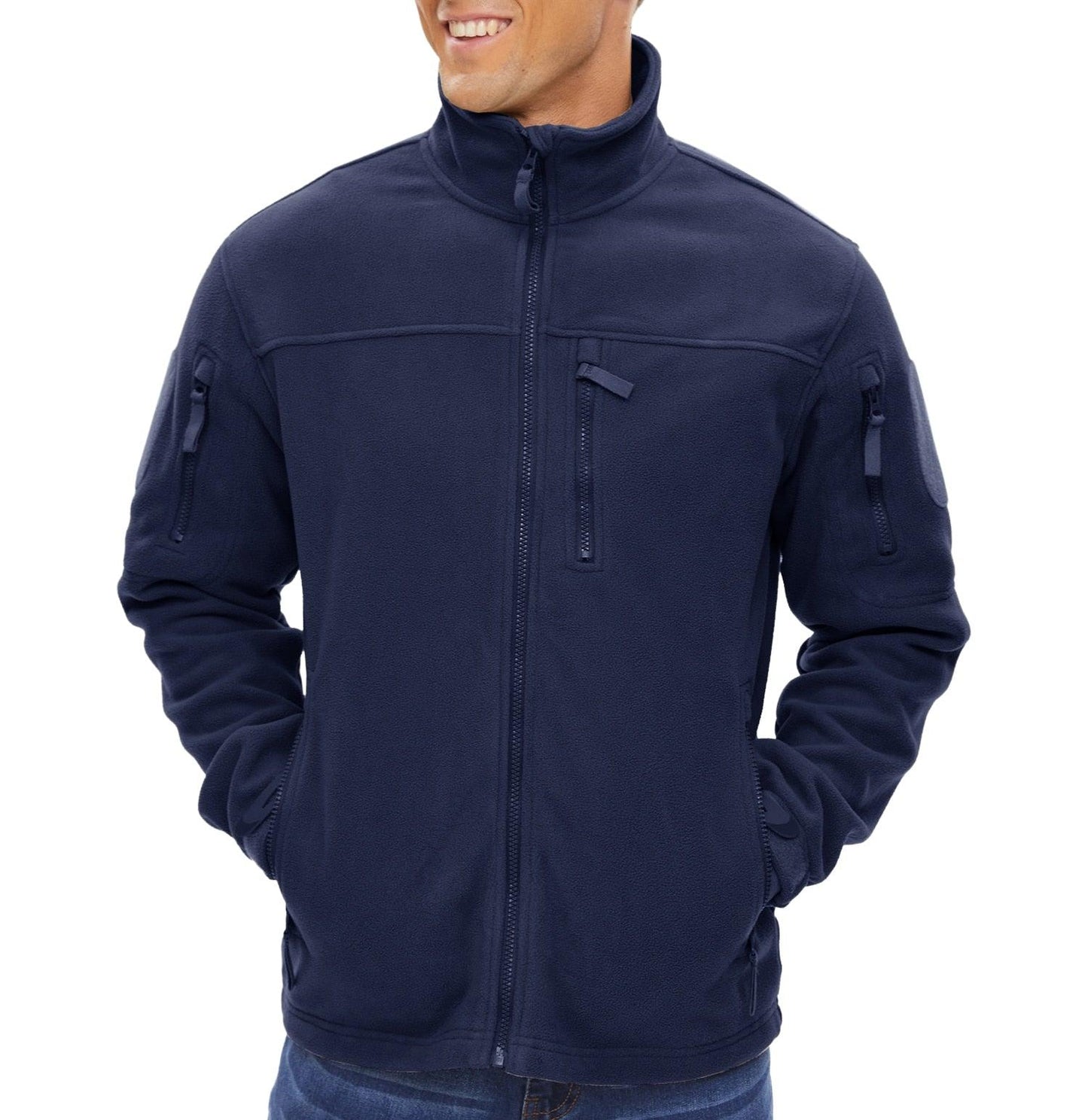 Winter Tactical Fleece Jacket Stevvex navy fleece with zip front, stand collar, pockets on Tampa Home & Garden Store