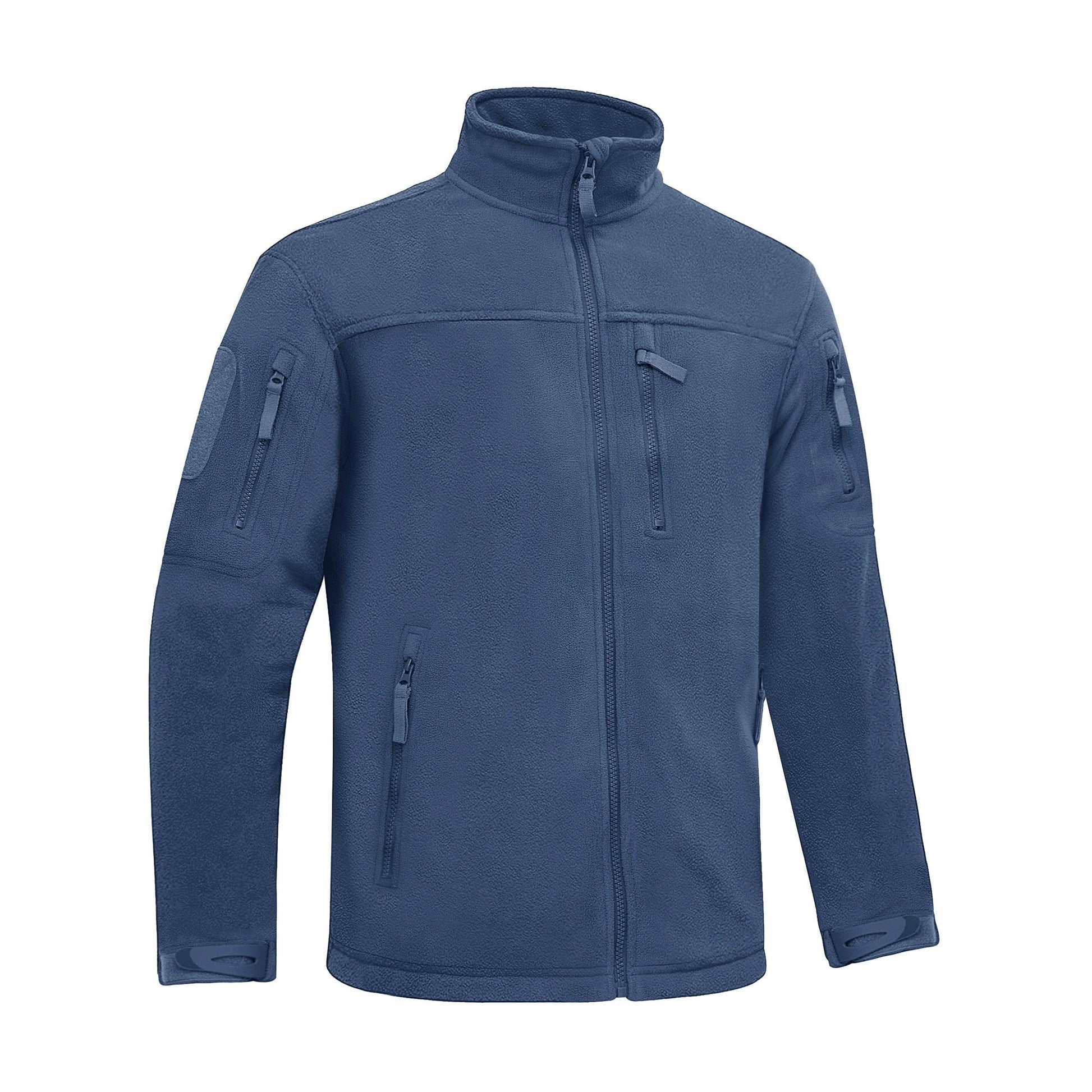 Stevvex blue winter fleece jacket with stand collar and multiple zip pockets on Tampa Home & Garden Store