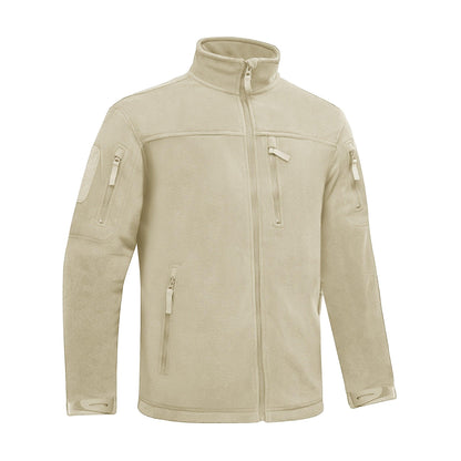 Stevvex beige winter fleece jacket with stand collar, full zip, multiple pockets on Tampa Home & Garden Store