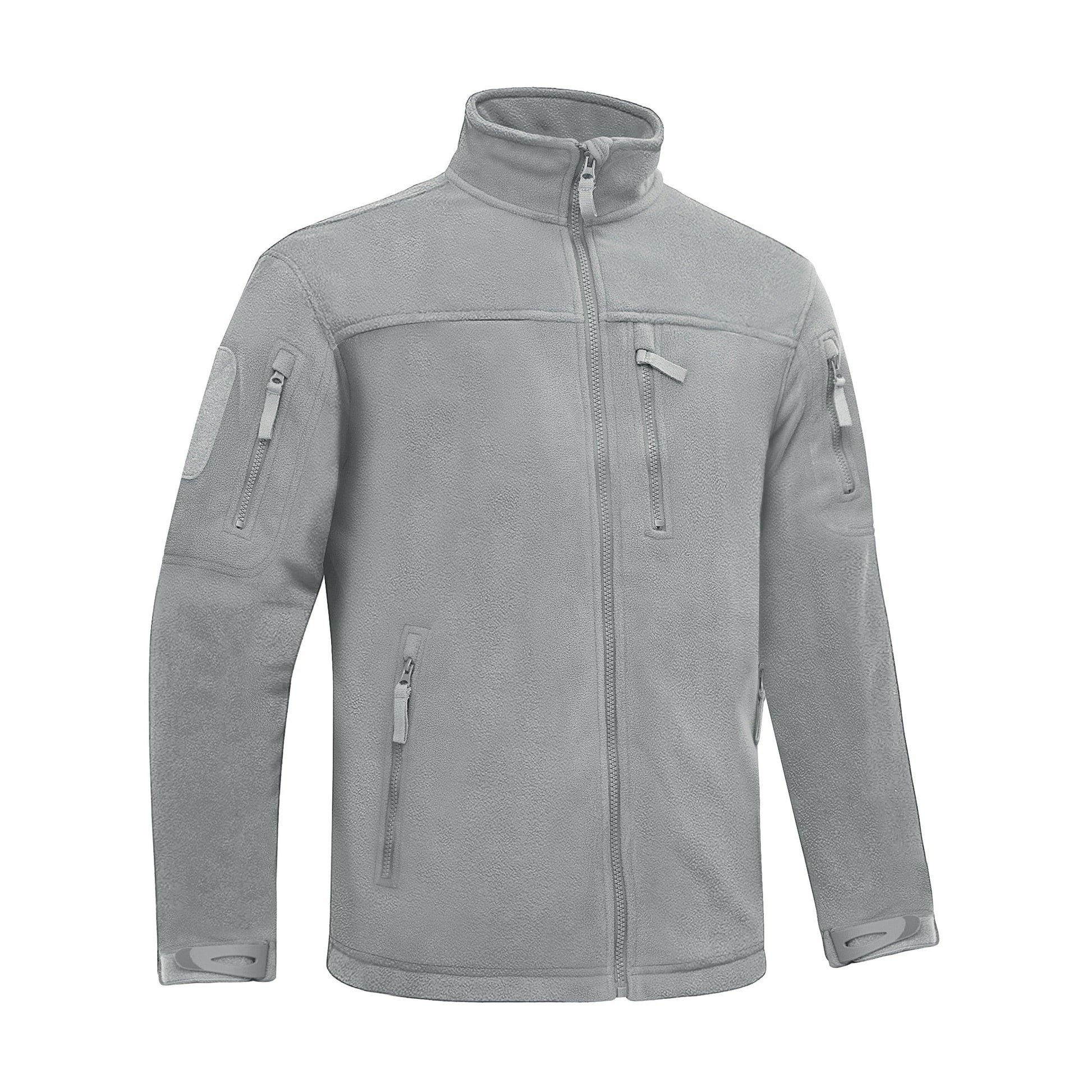 Men's gray winter tactical fleece jacket with full-zip front and multiple zip pockets on Tampa Home & Garden Store