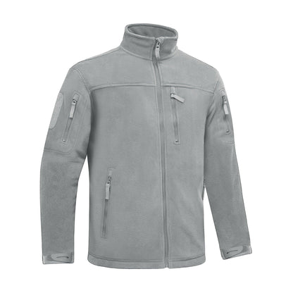 Men's gray winter tactical fleece jacket with full-zip front and multiple zip pockets on Tampa Home & Garden Store
