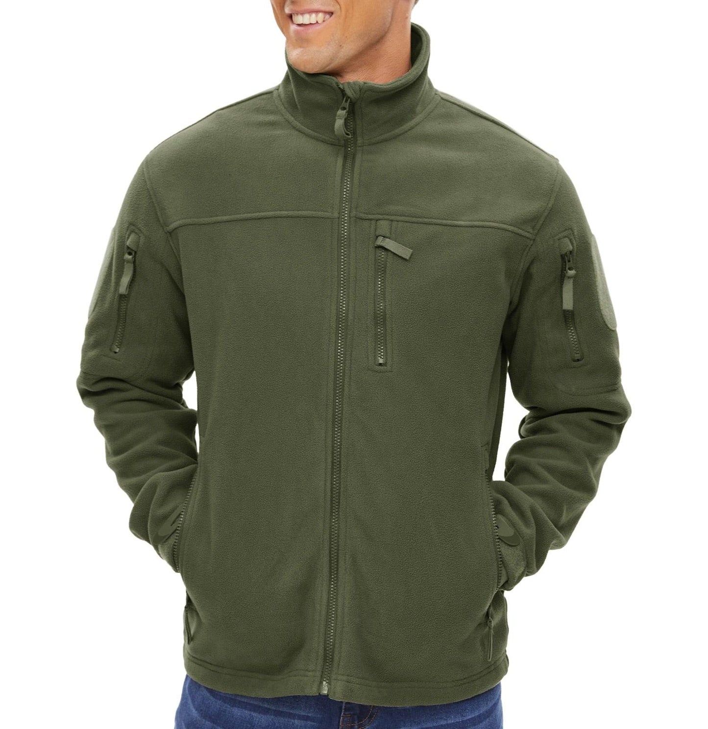 Winter tactical fleece jacket men's olive green Stevvex with zip front and multiple pockets on Tampa Home & Garden Store
