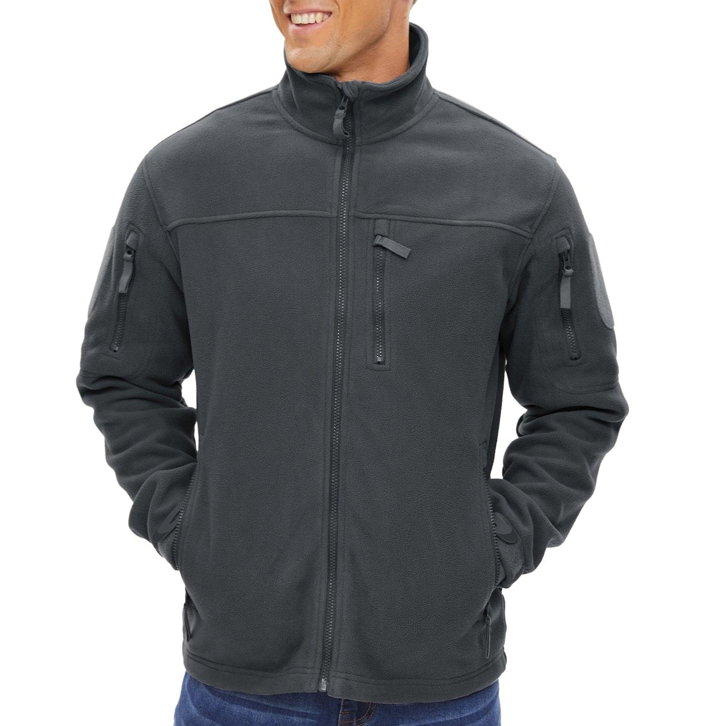 Stevvex men's winter fleece jacket, black, high-collar, full-zip front with chest pocket on Tampa Home & Garden Store