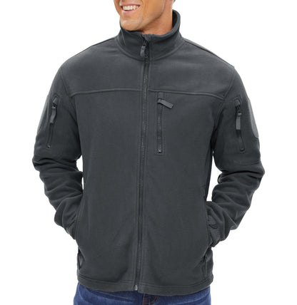 Stevvex men's winter fleece jacket, black, high-collar, full-zip front with chest pocket on Tampa Home & Garden Store