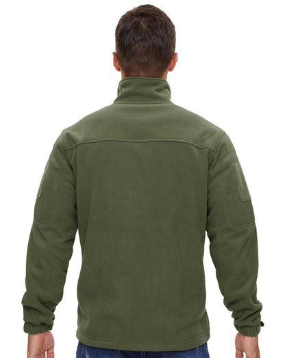 Winter tactical fleece jacket back view in olive green with high collar and elastic cuffs on Tampa Home & Garden Store