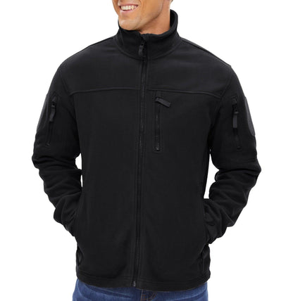 Stevvex Winter Tactical Fleece Jacket black fleece with full zip, stand collar, multiple pockets on Tampa Home & Garden Store
