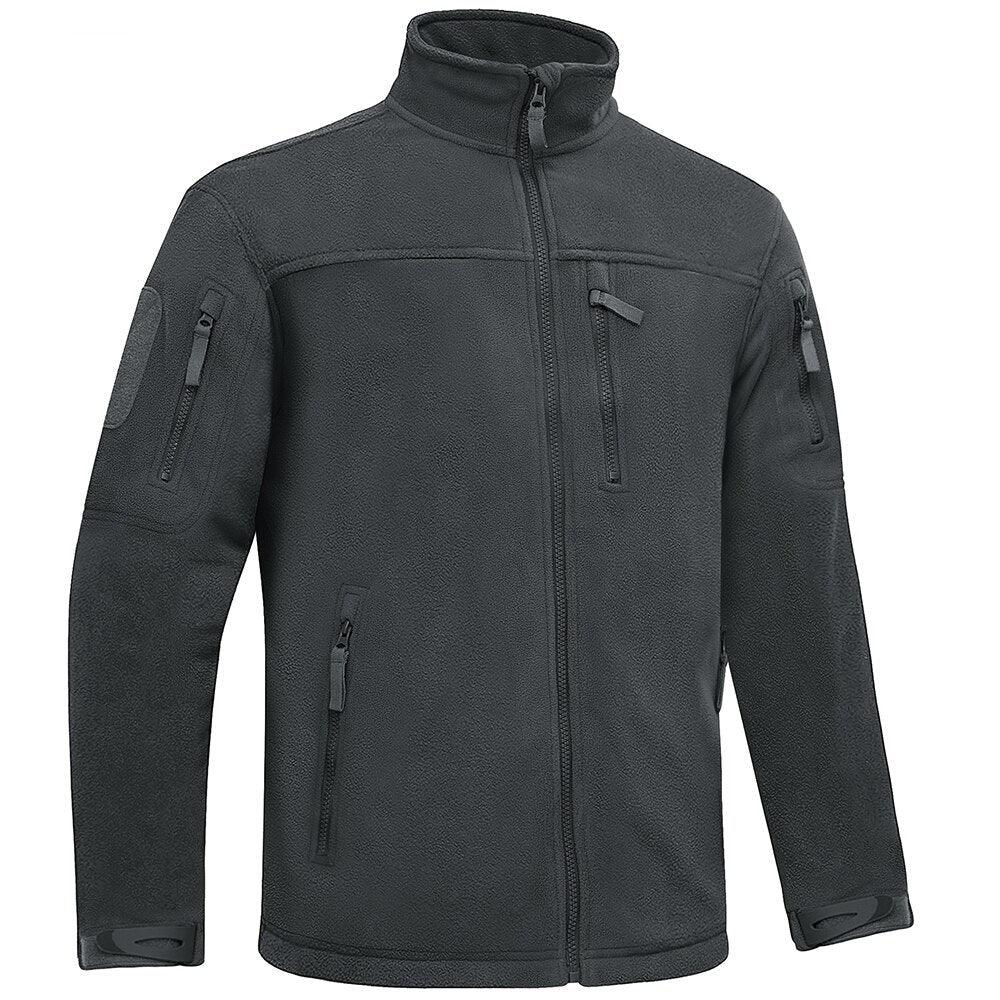 Stevvex men's winter tactical fleece jacket dark gray with multiple zip pockets stand collar on Tampa Home & Garden Store