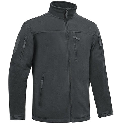 Stevvex men's winter tactical fleece jacket dark gray with multiple zip pockets stand collar on Tampa Home & Garden Store