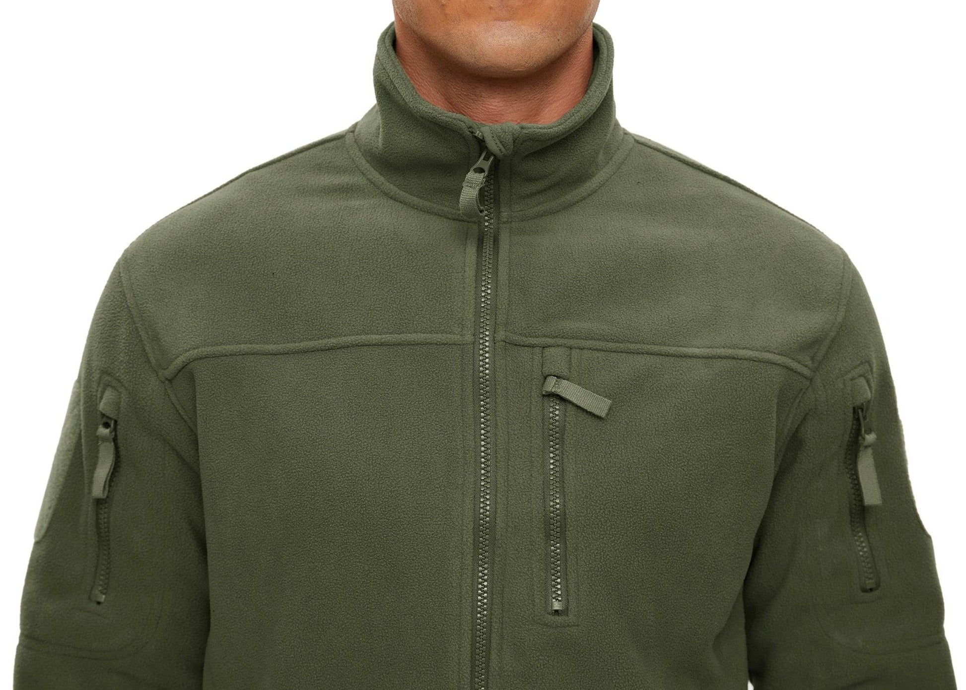 Stevvex Winter Tactical Fleece Jacket olive green with zip front and multiple pockets on Tampa Home & Garden Store