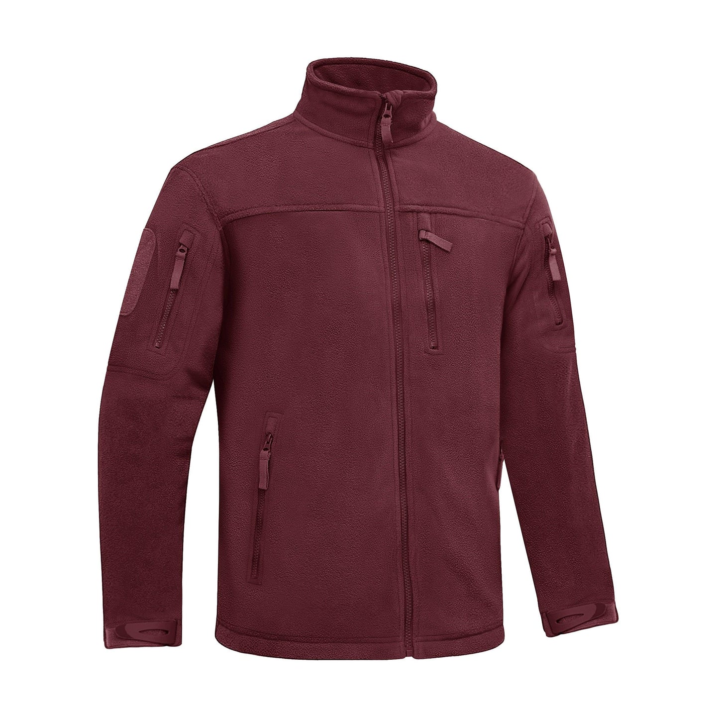 Winter tactical fleece jacket burgundy with front zipper and multiple zip pockets on Tampa Home & Garden Store