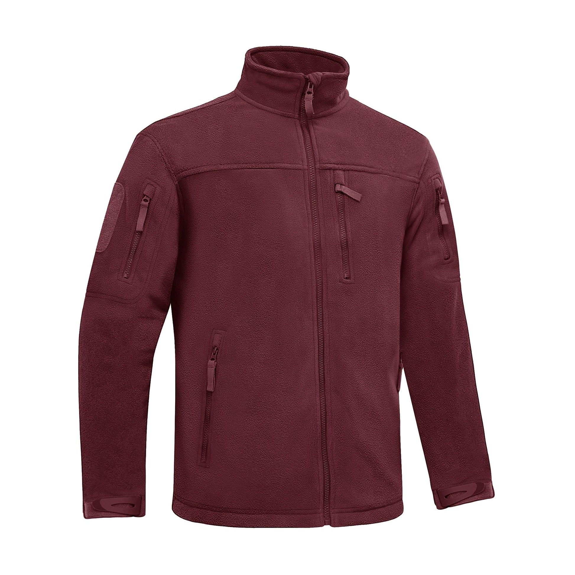 Winter tactical fleece jacket burgundy with front zipper and multiple zip pockets on Tampa Home & Garden Store