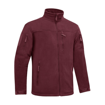 Winter tactical fleece jacket burgundy with front zipper and multiple zip pockets on Tampa Home & Garden Store