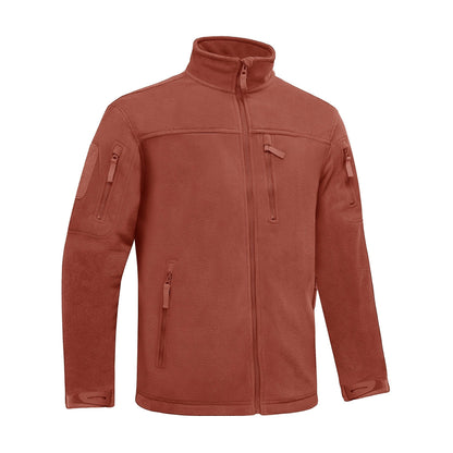 Stevvex winter tactical fleece jacket rust red with multiple zip pockets on Tampa Home & Garden Store