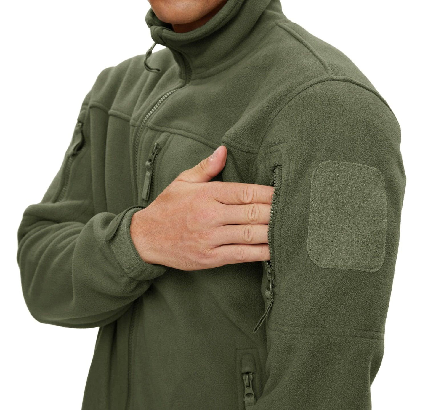 Winter Tactical Fleece Jacket olive green with chest and sleeve pockets Stevvex mens coat on Tampa Home & Garden Store