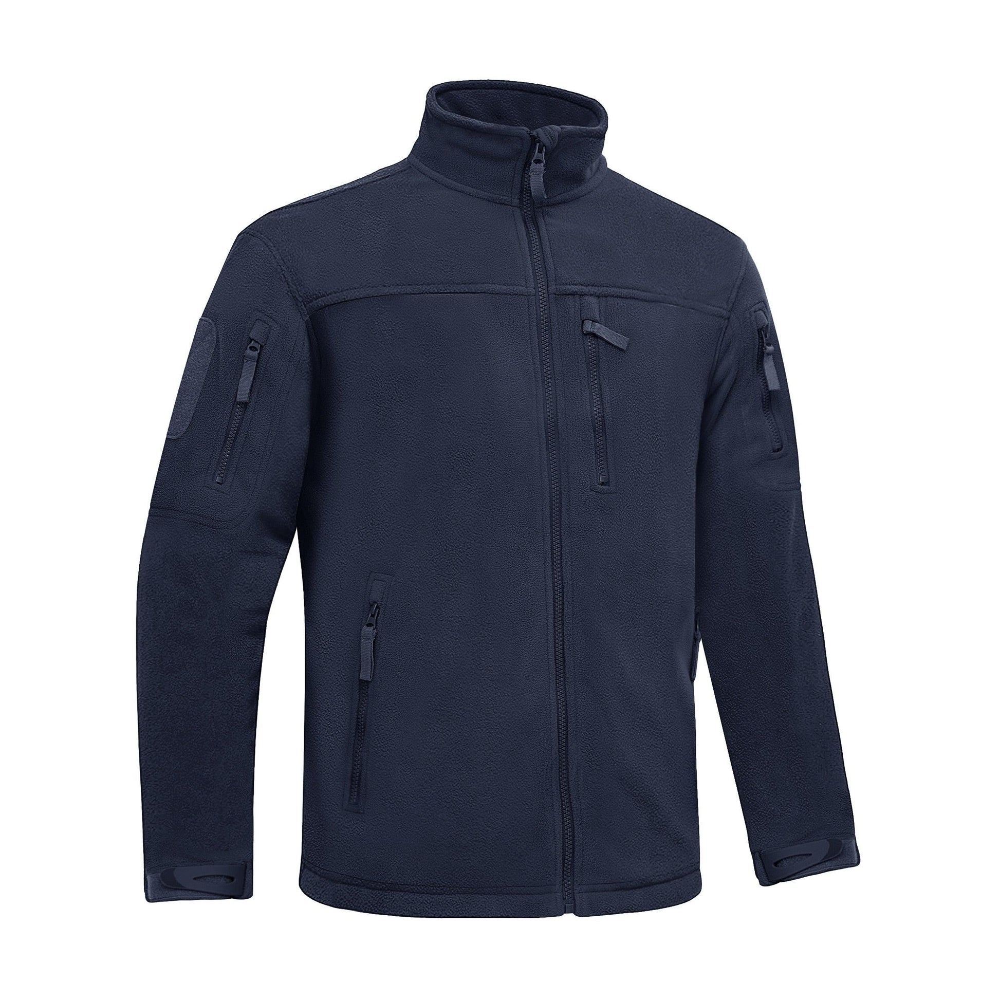 Winter tactical fleece jacket Stevvex navy with stand collar and multiple zip pockets on Tampa Home & Garden Store