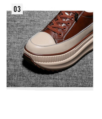 Stevvex brown leather high-top platform sneakers with beige toe cap and thick 7cm sole on Tampa Home & Garden Store