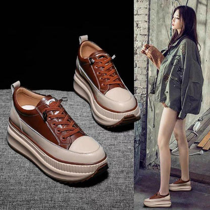 Stevvex winter thick sneakers high-top leather platform 7cm brown beige lace-up ST85SH8466RNG on Tampa Home & Garden Store