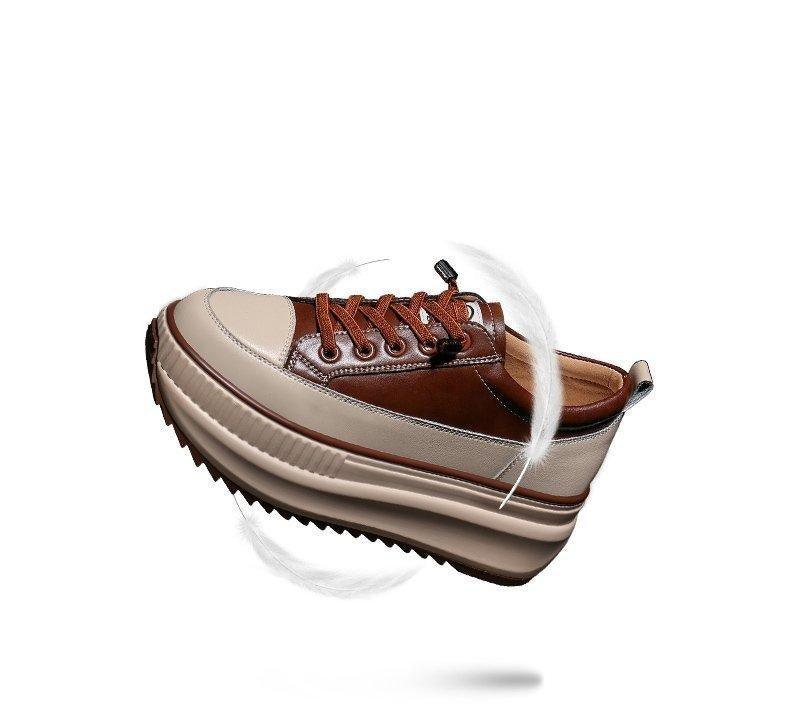 Stevvex women's brown leather high-top platform sneakers with beige toe cap, lace-up, 7cm platform on Tampa Home & Garden Store