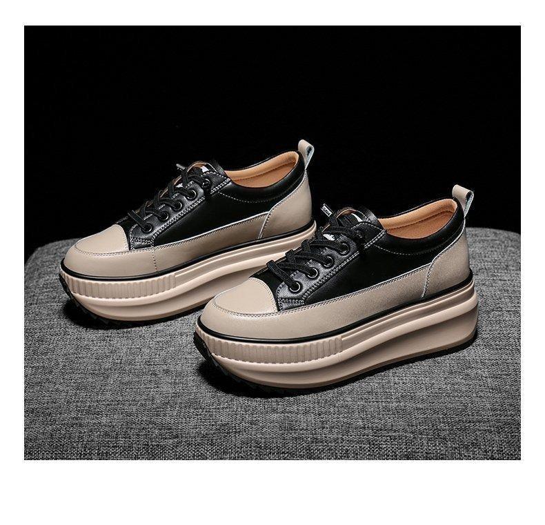 Stevvex sneakers ST85SH8466RNG, black beige leather lace-up high-top with thick 7cm sole on Tampa Home & Garden Store