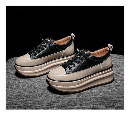 Stevvex sneakers ST85SH8466RNG, black beige leather lace-up high-top with thick 7cm sole on Tampa Home & Garden Store