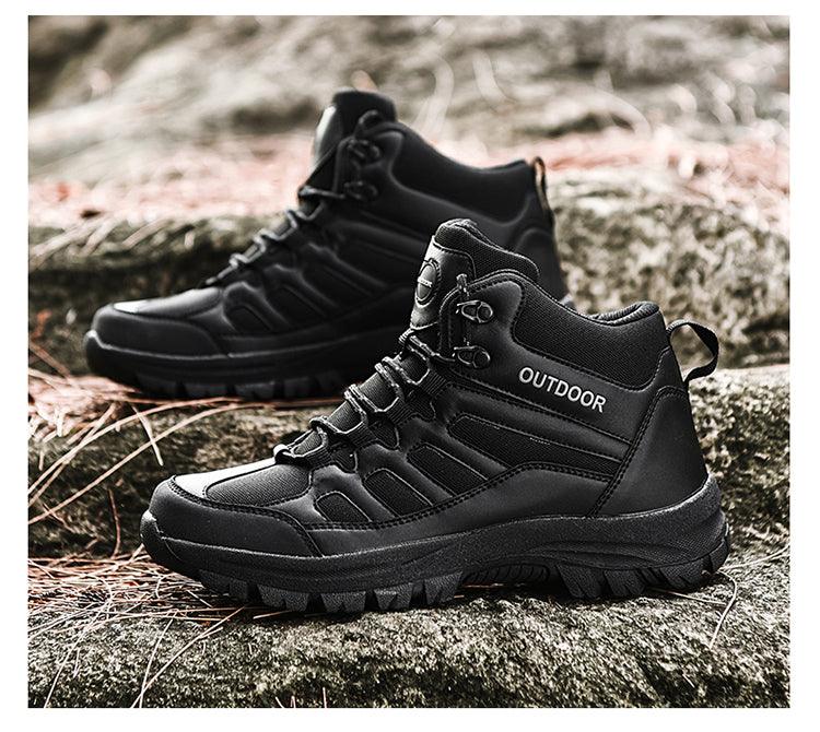 Winter walking boots pair, black, lace-up, rugged outsole, breathable water-resistant on Tampa Home & Garden Store